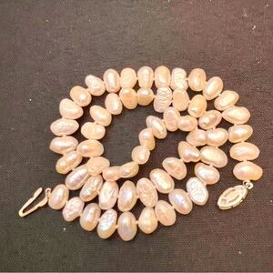 VTG 18” Genuine Rice Pearl Necklace Iridescent Pinkish Freshwater Baroque Strand